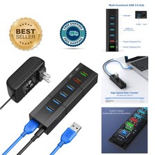 Plug and Play 6-Port USB 3.0 Hub with Quick Charging – Black Multi-Device Hub picture