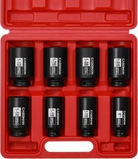 1/2-Inch Drive Deep Spindle Axle Nut Impact Socket Set, 6 Point, CR-MO, SAE, 1