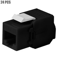 24 Pcs Cat6A RJ45 Network LAN Ethernet Toolless Keystone Jack 180 Degree Black picture