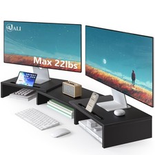 Extra Long Wooden Dual Monitor Stand Riser 2 Slots 22lbs Desktop Organizer picture