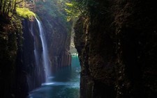 Landscape waterfall canyon nature japan shrubs boat Custom Gaming Mat Desk picture