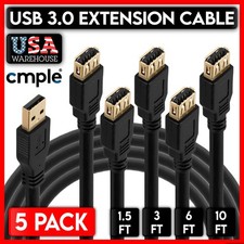 5 Pack USB 3.0 Extension USB A Male to Female Cable Extender Cord Data Sync LOT picture