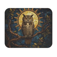 Owl Stained Glass Mousepad, Animal Lover Mouse Pad, Home Office Desk Decor picture