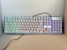 Rii RK100+ White Gaming Keyboard Rainbow LED Backlit Wired Full Size multimedia picture