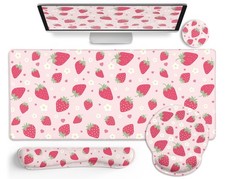 LIMKRIAN Strawberry Mouse Pad Large Desk Mat Set, Pink Ergonomic Mouse Pad picture