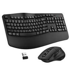 Wireless Keyboard & Mouse Combo 2.4G Ergonomic Wave Keys Black USB Receiver picture