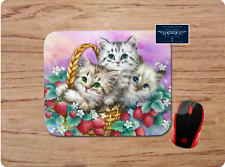 KITTENS IN A BASKET STRAWBERRY ART CUSTOM PC MOUSE PAD DESK MAT HOME OFFICE GIFT picture