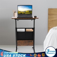 Rolling Laptop Desk Adjustable Height Computer Table Stand up Office w/ Storage picture