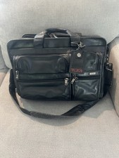 TUMI 96160DH LEATHER EXPANDABLE  BRIEFCASE Laptop Case Bag Carry On 17”x13”x7” picture