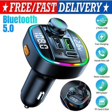 Bluetooth 5.0 Car Wireless FM Transmitter Adapter USB PD Charger AUX Hands LOT picture