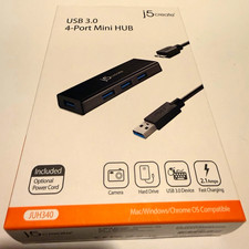 j5create JUH340 USB 3.0 4-Port Portable Mini Hub w/ Optional Power Cord Black picture
