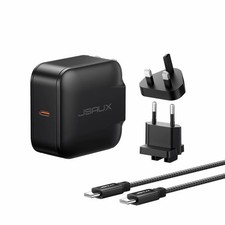 JSAUX 65W GaN USB C Wall Charger, 3 Ports, with Cable and EU/UK Travel Black picture