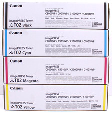 Set of 4 Canon T02 imagePRESS Toner Cartridges - Black Cyan Magenta Yellow - NIB picture
