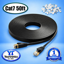 50FT CAT7 CAT 7 Flat Ethernet Cable LAN RJ45 Internet Router Patch Cord 50 Feet picture