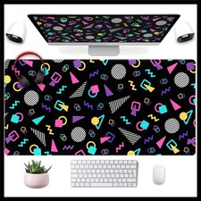 Retro 80s Desk Mat, Cute 90s XXL Large Gaming Mouse Pad, Black Boho Desk Pad ... picture