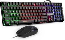 Rainbow LED Gaming Keyboard and Backlit Mouse Combo for Laptop PC Computer Game picture