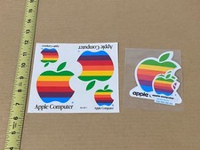 Vtg 80s Apple Computer Rainbow Logo Sticker Sheet Diecut Lot picture