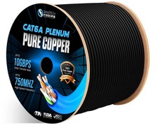 Cat6A Plenum 1000ft Bulk Solid Bare Copper UTP 750MHz 23AWG Ethernet Cable Black picture