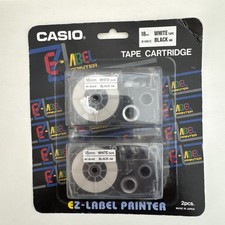 New Casio E-Z-Label Printer 18MM Black Ink White Tape 2-Pack IR-18WE2S picture