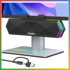 Clip On USB Desktop Computer Speakers Classic Black RGB Lights Soundbar picture