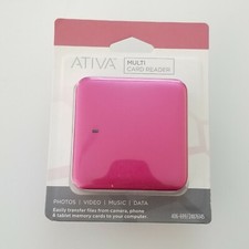 Ativa Multi Card Reader Pink New Sealed USB transfers photos, music, dada, video picture