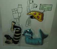 French BullDog, Pizza, Shark 3 Silicone Cable Ties EarBud/Headphone Cord Holder picture