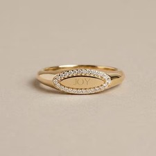 Diamond Halo Word Ring, Inspirational Engraved Message Ring, Personalized Oval S picture