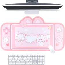 Bunny Desk Pad | NS Switch Keyboard Gaming Mat Large Mousepad | Pastel Pink Kawa picture