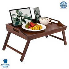 Bamboo Lap Desk Tray for 15.6 Inch Laptop Foldable Wood Bed Table with Phone picture