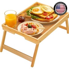 Chic Bamboo Bed Table with Smooth Handles - Compact Foldable Design for All Uses picture