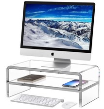 Acrylic Monitor Stand 2 Tiers Clear Computer Desk Riser 5.12 Inches Hight picture