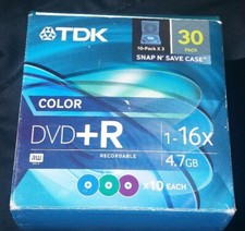 TDK DVD+R RW 4.7gb 16x - 30 Pack (4 missing) NEW Plastic Snap N' Save DVD Case picture