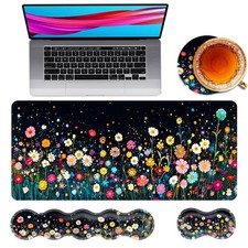 Large Mouse Pad Keyboard Wrist Rest 4in1 Set Desk Mat Colorful Flower picture
