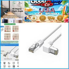 90 Degree CAT6 Ethernet Cable RJ45 Right Angle Upward Angled White 3ft LAN picture