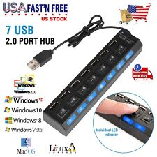 7-Port USB 2.0 Multi Charger Hub +High Speed Adapter ON/OFF Switch Laptop PC New picture