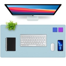 K KNODEL Large Sewing Leather Desk Mat, Desk Pad (Light Blue, 31.5