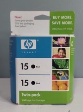 Genuine OEM HP 15 Black Ink Cartridge Twin Pack Exp. Oct 2008, New Sealed picture