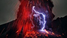 Landscape nature volcano lava eruption lightning long Custom Gaming Mat Desk picture