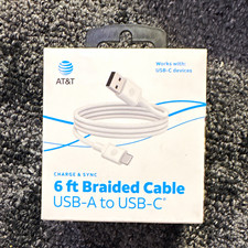 AT&T Braided USB-A to USB-C Charge & Sync USB Cable 6 ft White picture