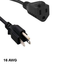 1 feet 16AWG AC Power Extension Cable NEMA 5-15P to 5-15R 13A/125V SJT Black picture