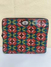 Fossil Zipper Case Tablet iPad Key-Per Floral Red Blue Green Pattern 10.5 x 8.5