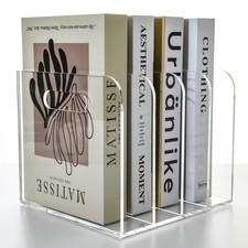 AIMOLLY 4 Vertical Compartments File Holder, Clear Acrylic Desk Organizer and St picture