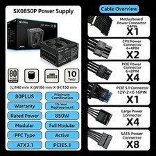 LIAN LI SX850P 850W Platinum Full Modular ATX3.1 PC Power Supply picture