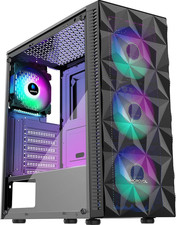 PC Case Pre-Install 4 RGB Fans, ATX Gaming Computer Case with Diamond-Shaped Mes picture