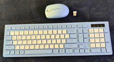 RECCAZR Wireless Keyboard Mouse Combo Sky Blue Full Size USB Receiver NOB HS8100 picture