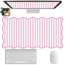 Scalloped Desk Mat Extended Large Cute Striped Mouse Pad Big Desk Pad XXL Aes... picture