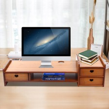 Bamboo Monitor Stand Riser with 3 Drawers & Storage Slots picture