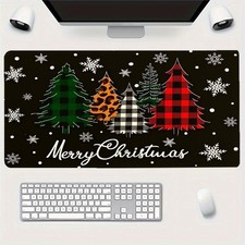 Happy Holidays Mouse Pad, Black Desk Mat, Designed with Christmas Tree Pattern picture