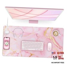 Pink Marble Mouse Pad with 15W Wireless Charging, Pink Marble-31.5