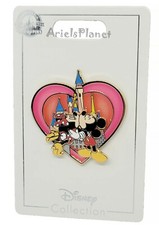 Disney Parks Mickey & Minnie Mouse Kissing Heart Love Cinderella Castle Pin picture